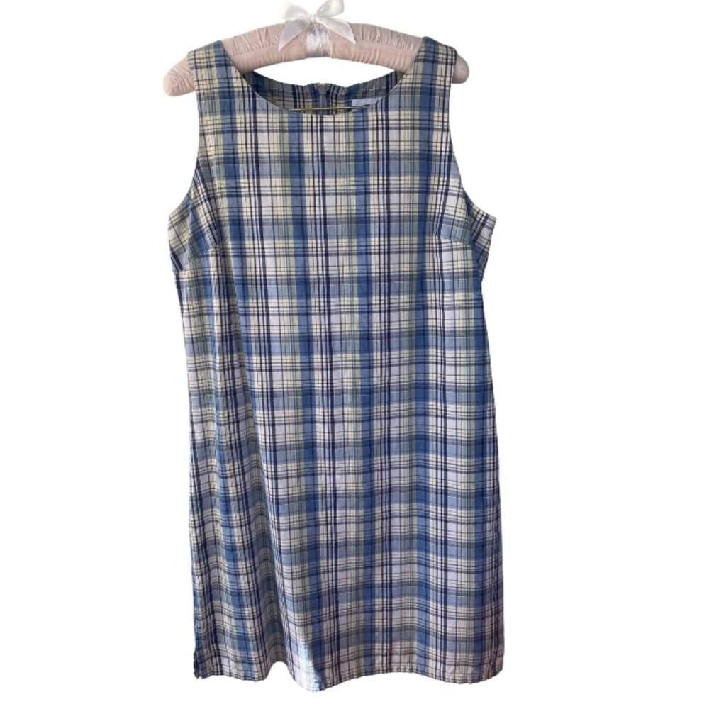 Blue, Green, White Plaid Sleeveless Dress, Size 12